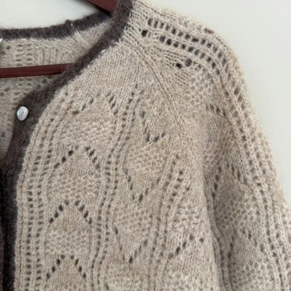 Spartina 449 Beige Cadigan with Brown Trim - Picture 4 of 7